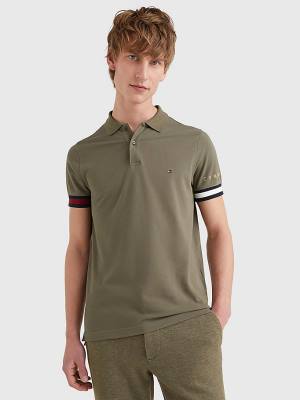 Koszulki Polo Tommy Hilfiger Icons Flag Slim Fit Męskie Khaki | TH738IDX