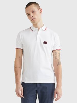 Koszulki Polo Tommy Hilfiger Logo Contrast Tipped Slim Męskie Białe | TH281PNO