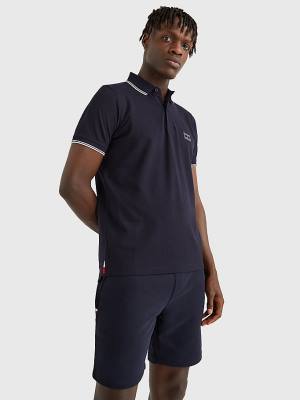 Koszulki Polo Tommy Hilfiger Logo Contrast Tipped Slim Męskie Niebieskie | TH970XCJ