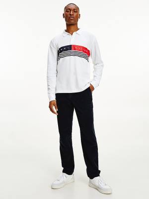 Koszulki Polo Tommy Hilfiger Logo Regular Fit Long Sleeve Męskie Białe | TH071ECJ