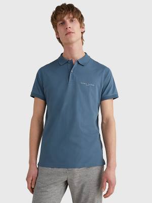 Koszulki Polo Tommy Hilfiger Logo Slim Fit Męskie Niebieskie | TH671SBZ