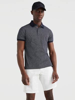 Koszulki Polo Tommy Hilfiger Micro Print Slim Fit Męskie Niebieskie | TH145DXP