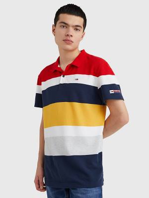 Koszulki Polo Tommy Hilfiger Organic Bawełniane Pique Multi Stripe Męskie Czerwone | TH049MDH