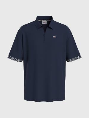 Koszulki Polo Tommy Hilfiger Organic Bawełniane Logo Tape Męskie Niebieskie | TH132IWK