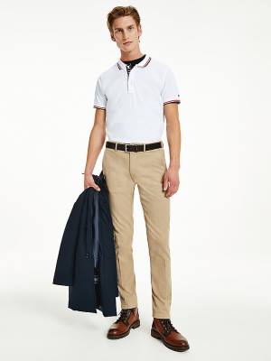 Koszulki Polo Tommy Hilfiger Organic Bawełniane Tipped Slim Fit Męskie Białe | TH326HOS