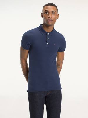 Koszulki Polo Tommy Hilfiger Organic Bawełniane Fine Pique Slim Męskie Niebieskie | TH578GIO