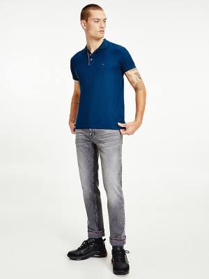 Koszulki Polo Tommy Hilfiger Organic Bawełniane Slim Fit Męskie Niebieskie | TH643AMS