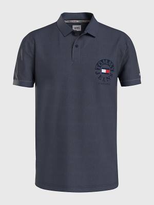 Koszulki Polo Tommy Hilfiger Organic Bawełniane Logo Embroidery Męskie Niebieskie | TH814GCK