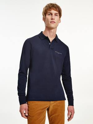 Koszulki Polo Tommy Hilfiger Slim Fit Long Sleeve Męskie Niebieskie | TH270KBU