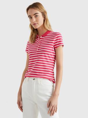 Koszulki Polo Tommy Hilfiger Stripe Slim Fit Damskie Różowe | TH497SKM