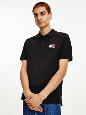 Koszulki Polo Tommy Hilfiger Tommy Badge Organic Bawełniane Męskie Czarne | TH635YGZ