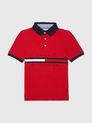 Koszulki Tommy Hilfiger Adaptive Icons Stripe Polo Chłopięce Czerwone | TH291TER