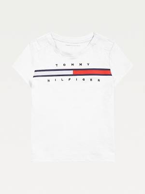 Koszulki Tommy Hilfiger Adaptive Pure Bawełniane Logo Dziewczynka Białe | TH398RYG