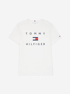 Koszulki Tommy Hilfiger Adaptive Pure Bawełniane Logo Męskie Białe | TH498GMB