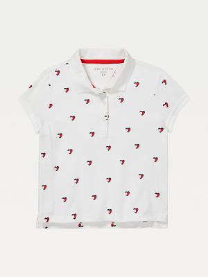 Koszulki Tommy Hilfiger Adaptive Seated Fit Heart Print Polo Dziewczynka Białe | TH947YXM