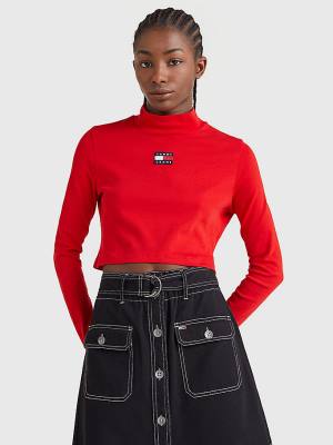 Koszulki Tommy Hilfiger Badge Mock Turtleneck Long Sleeve Damskie Czerwone | TH782ECK