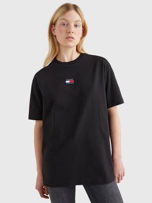 Koszulki Tommy Hilfiger Badge Oversized Fit Damskie Czarne | TH479SPO