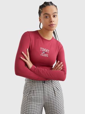 Koszulki Tommy Hilfiger College Logo Long Sleeve Bodysuit Damskie Czerwone | TH206GUC