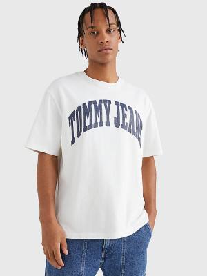 Koszulki Tommy Hilfiger College Logo Męskie Białe | TH956ICS