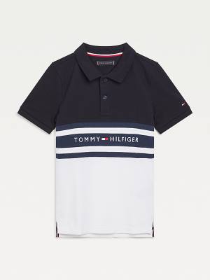 Koszulki Tommy Hilfiger Colour-Blocked Logo Polo Chłopięce Niebieskie | TH673HKD