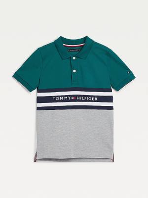 Koszulki Tommy Hilfiger Colour-Blocked Logo Polo Chłopięce Zielone | TH723VOH