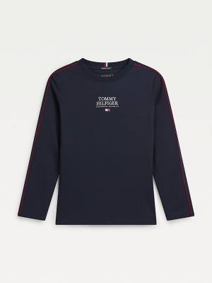 Koszulki Tommy Hilfiger Contrast Tape Long Sleeve Chłopięce Niebieskie | TH145FNW