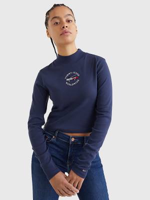 Koszulki Tommy Hilfiger Cropped Fit Long Sleeve Damskie Niebieskie | TH519UFR