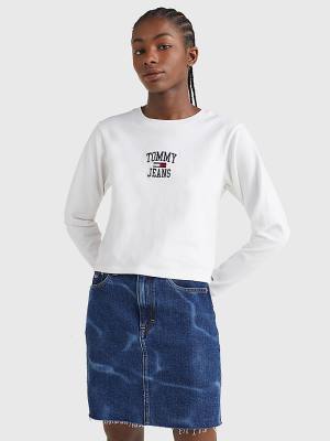 Koszulki Tommy Hilfiger Cropped Logo Long Sleeve Damskie Białe | TH973GYI