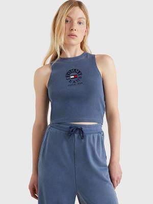 Koszulki Tommy Hilfiger Cropped Logo Tank Top Damskie Niebieskie | TH425VCS