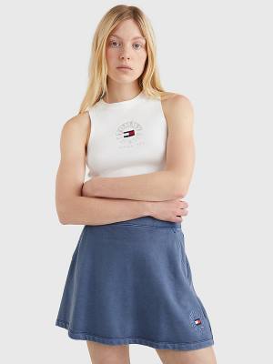 Koszulki Tommy Hilfiger Cropped Logo Tank Top Damskie Białe | TH604DNR