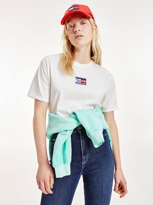 Koszulki Tommy Hilfiger Cropped Pure Organic Bawełniane Logo Damskie Białe | TH416THS