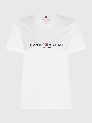 Koszulki Tommy Hilfiger Curve Organic Bawełniane Logo Damskie Białe | TH452KWR