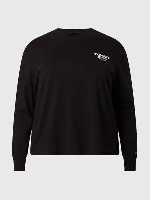 Koszulki Tommy Hilfiger Curve Relaxed Cropped Long Sleeve Damskie Czarne | TH027RYP