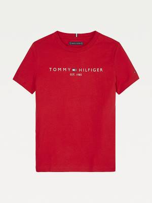 Koszulki Tommy Hilfiger Essential Organic Bawełniane Logo Chłopięce Czerwone | TH317HJG