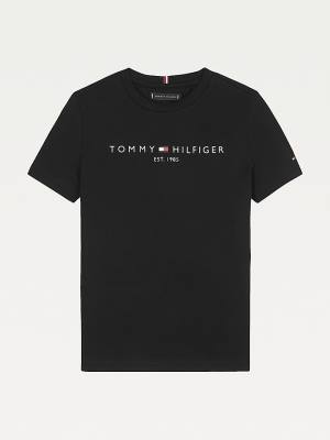 Koszulki Tommy Hilfiger Essential Organic Bawełniane Logo Chłopięce Czarne | TH319FBW