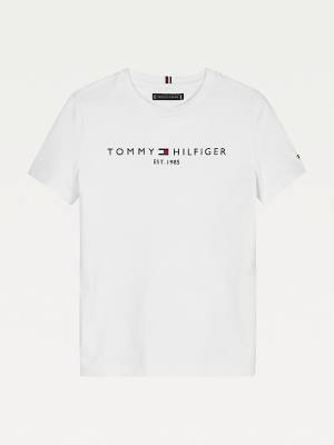 Koszulki Tommy Hilfiger Essential Organic Bawełniane Logo Dziewczynka Białe | TH514HRU