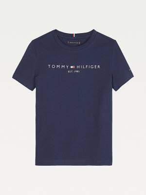 Koszulki Tommy Hilfiger Essential Organic Bawełniane Logo Dziewczynka Niebieskie | TH682VLD