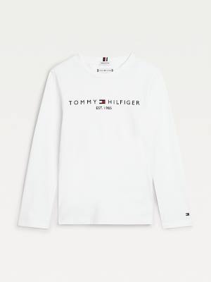 Koszulki Tommy Hilfiger Essential Organic Bawełniane Long Sleeve Chłopięce Białe | TH704TMZ