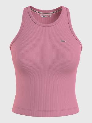 Koszulki Tommy Hilfiger Feminine Ribbed Tank Top Damskie Różowe | TH654KHC