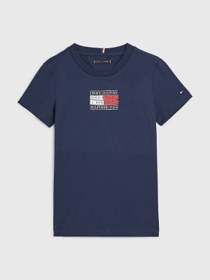 Koszulki Tommy Hilfiger Flag Logo Chłopięce Niebieskie | TH096BLA