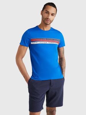 Koszulki Tommy Hilfiger Graphic Tape Logo Męskie Niebieskie | TH402FIK