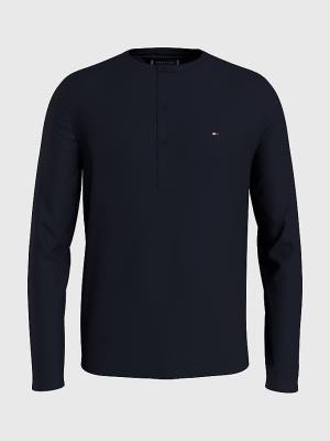 Koszulki Tommy Hilfiger Henley Neck Long Sleeve Męskie Niebieskie | TH694WUA