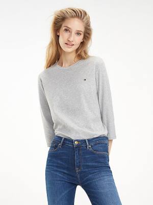 Koszulki Tommy Hilfiger Heritage Three-Quarter Crew Neck Damskie Szare | TH216WEF