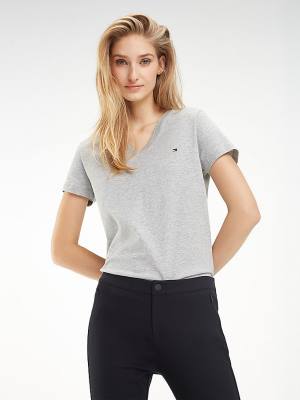 Koszulki Tommy Hilfiger Heritage V-Neck Damskie Szare | TH025ONJ