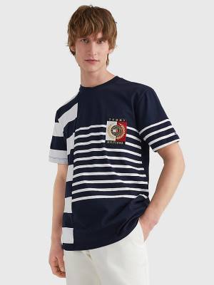 Koszulki Tommy Hilfiger Icons Mixed Stripe Męskie Niebieskie | TH709DYO