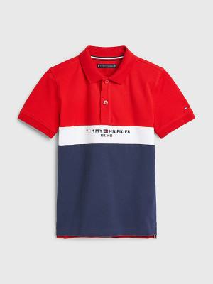 Koszulki Tommy Hilfiger Logo Colour-Blocked Polo Chłopięce Niebieskie | TH468WTL