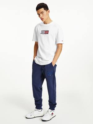 Koszulki Tommy Hilfiger Logo Crew Neck Męskie Białe | TH637YMZ