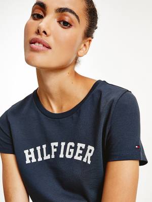 Koszulki Tommy Hilfiger Logo Damskie Niebieskie | TH842QUZ