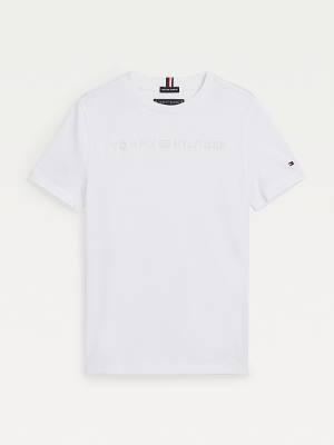 Koszulki Tommy Hilfiger Logo Embroidery Organic Bawełniane Chłopięce Białe | TH825ZCE