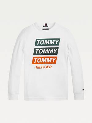 Koszulki Tommy Hilfiger Logo Long Sleeve Organic Bawełniane Chłopięce Białe | TH945TEA